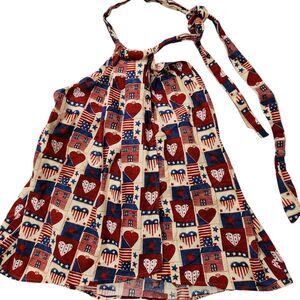 Sleeveless Top For Women Large American Flag Hearts Printed Halter Neck Open Top
